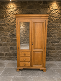 Large Solid Pine Combination Wardrobe with Mirror & Three Drawers