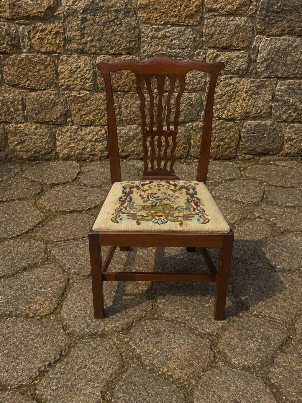 Antique Mahogany Georgian Revival Dining Chair with Needlepoint Seat c.1920–1940