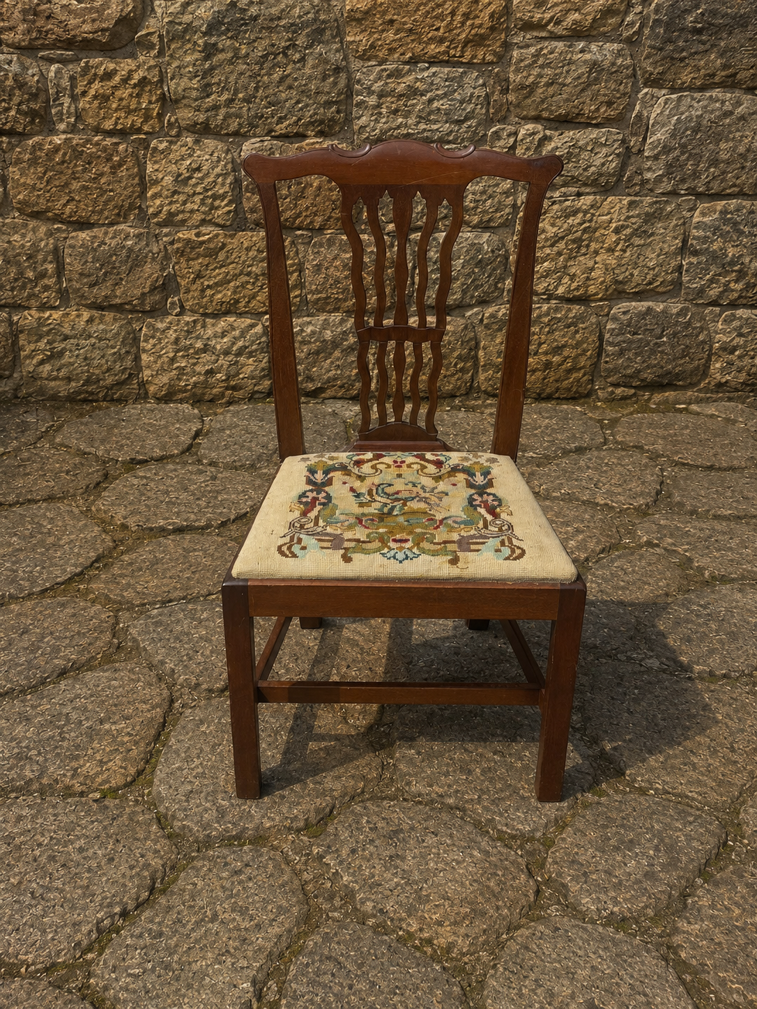 Antique Mahogany Georgian Revival Dining Chair with Needlepoint Seat c.1920–1940