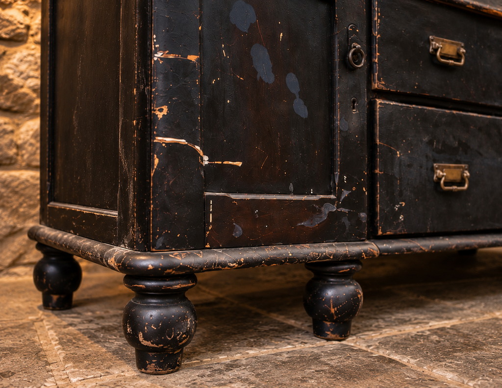 Antique Victorian Edwardian Serpentine Sideboard – Distressed Black