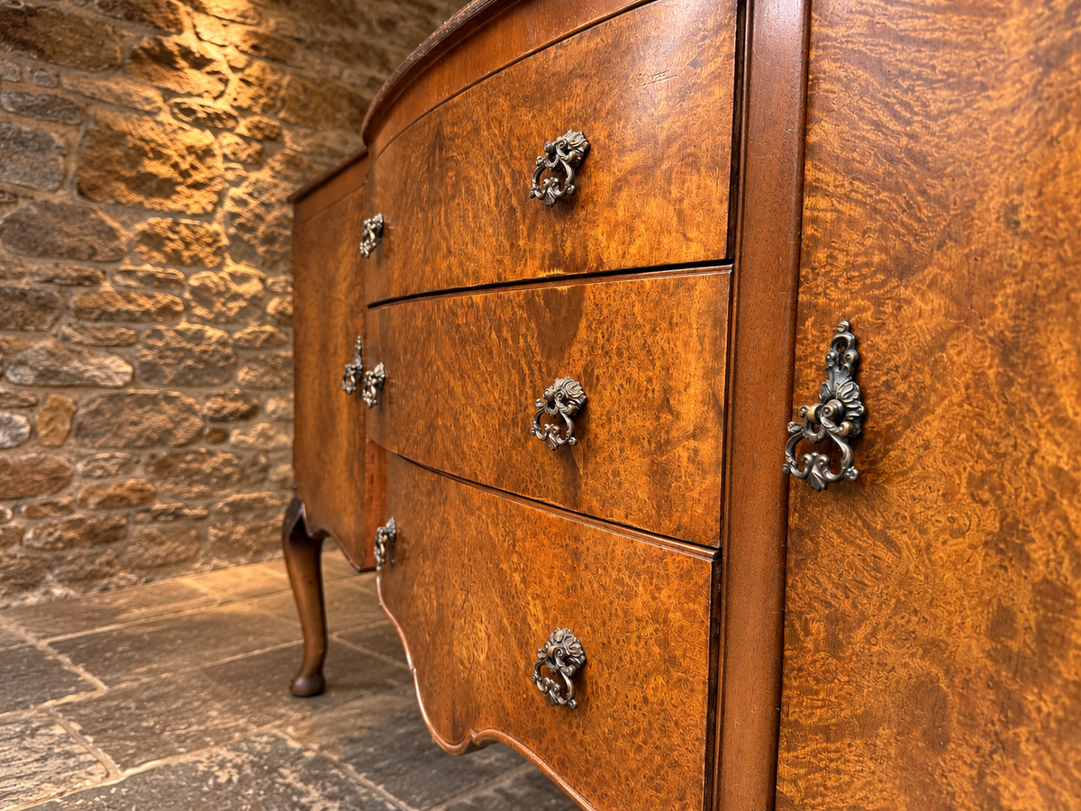 Antique Burr Walnut Queen Anne Revival Sideboard – c.1930