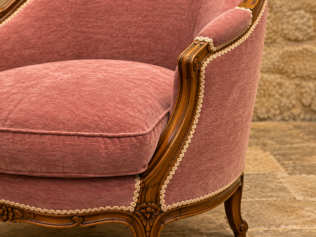 Pair of vintage Louis XV style armchairs in dusty rose pink