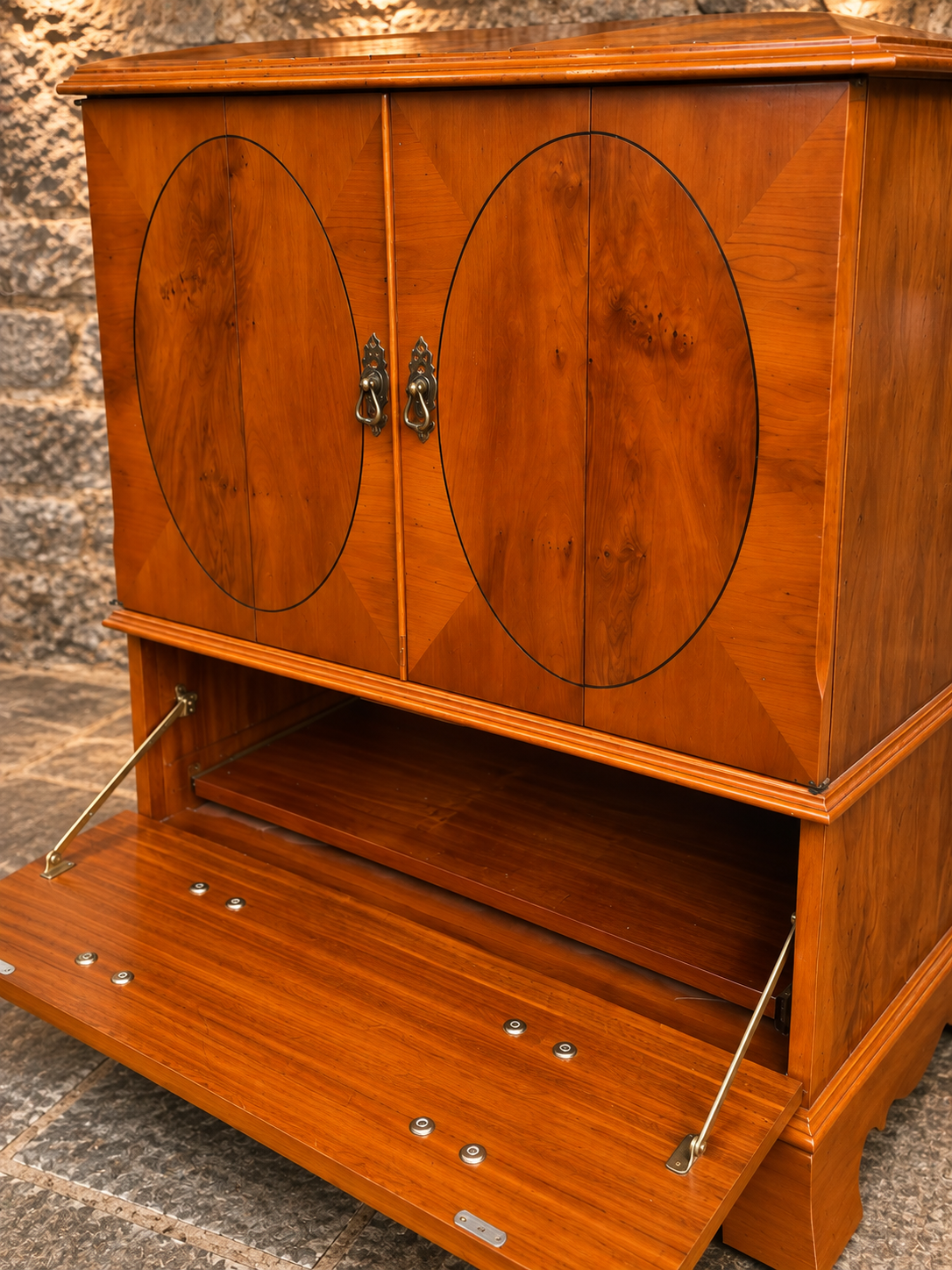 Vintage Yew Wood Cocktail Drinks Cabinet | Georgian Sheraton Style