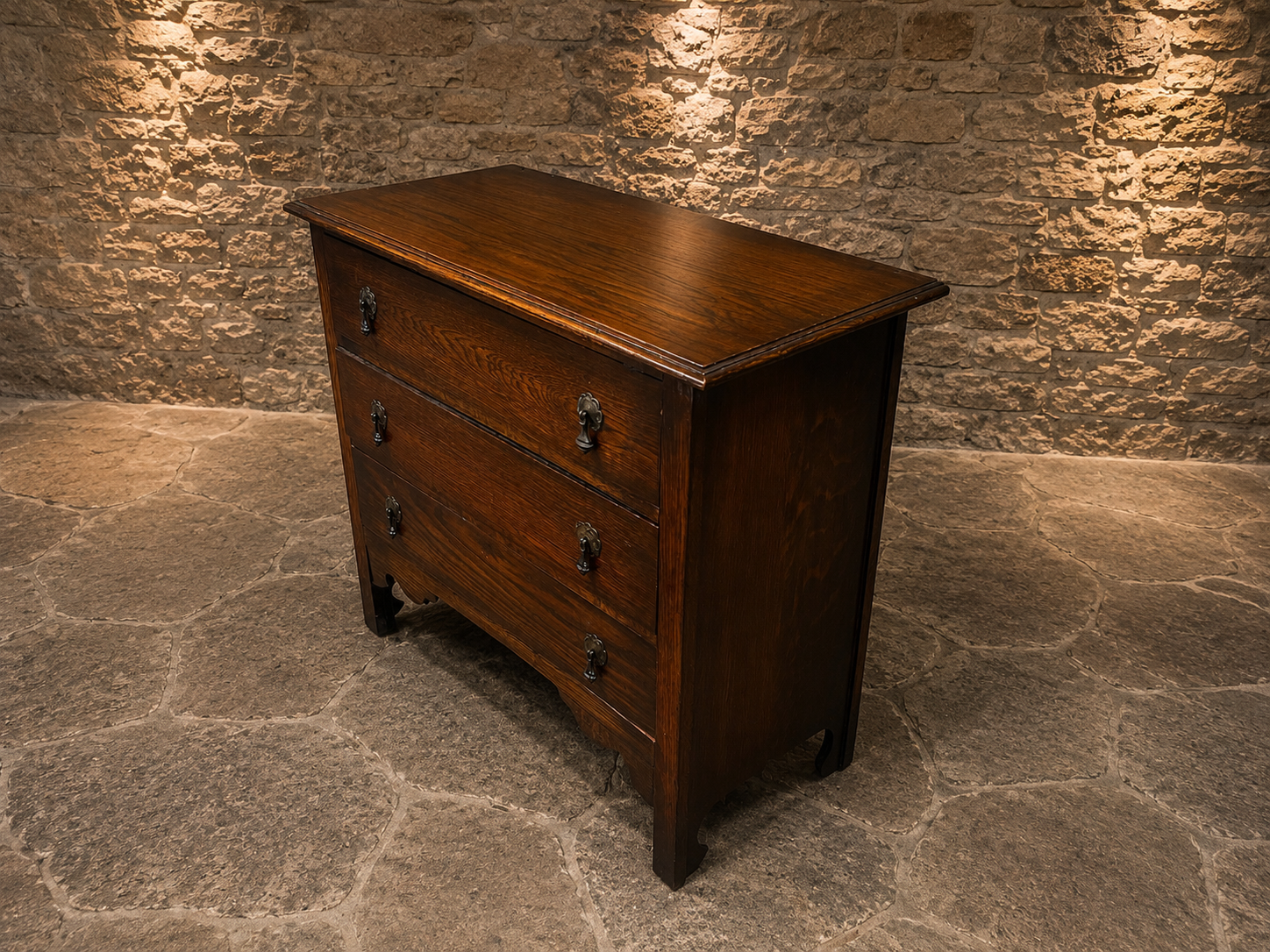 Victorian Tiger Oak Chest of Drawers | Antique Solid Oak 3 Drawer Chest | English Circa 1890–1910