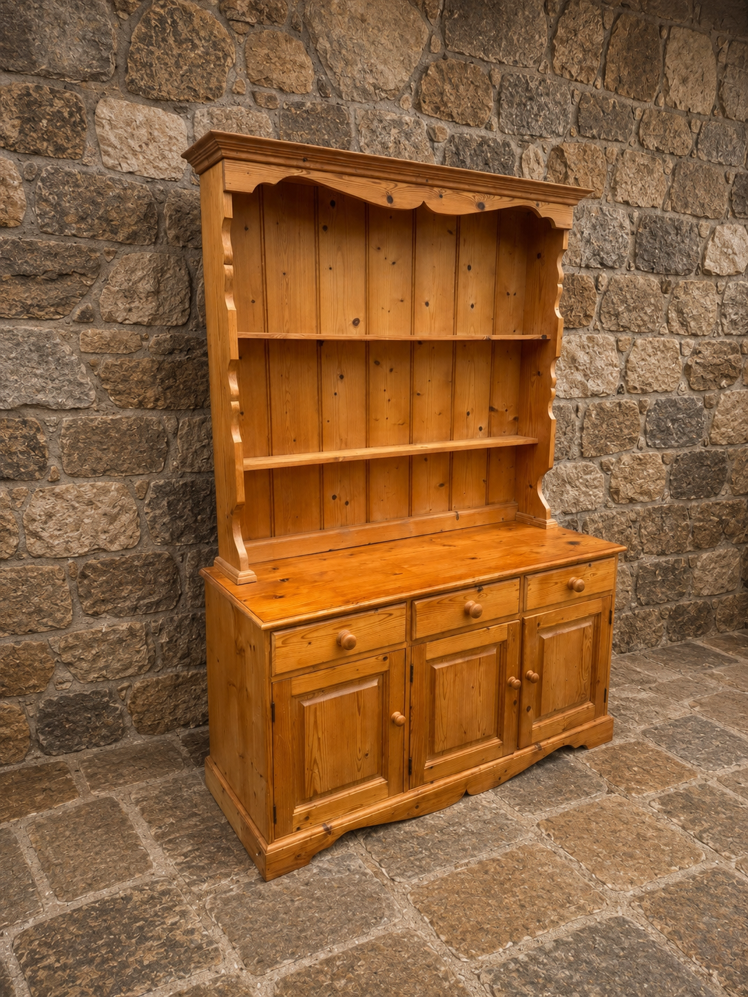 Large Vintage Pine Farmhouse Dresser | Rustic Country Kitchen Storage Unit | Cottage Welsh Dresser | Pine Display Cabinet