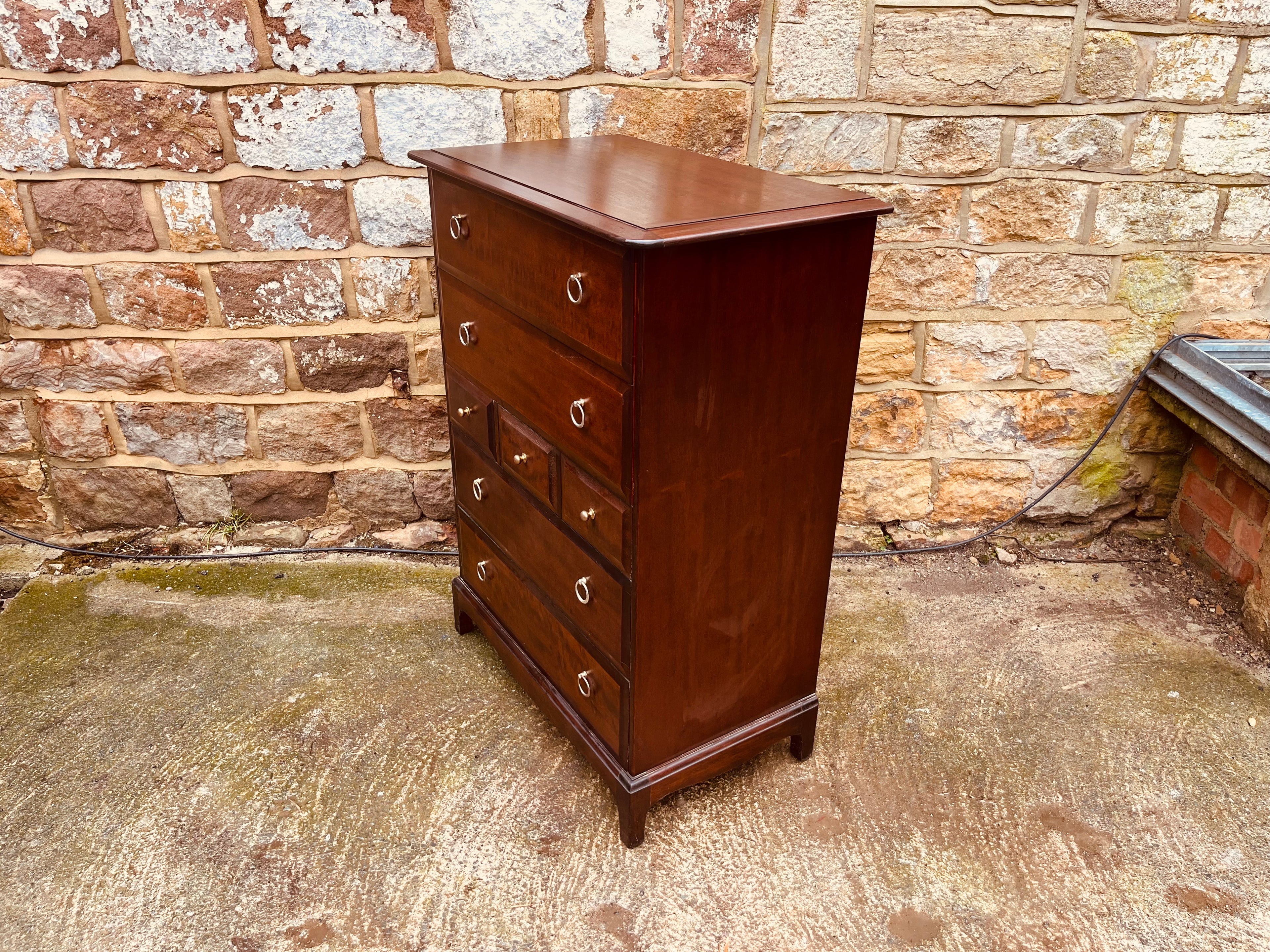 Georgian Style Mahogany Chest of Drawers – Vintage Tallboy Storage Chest with Ring Handles
