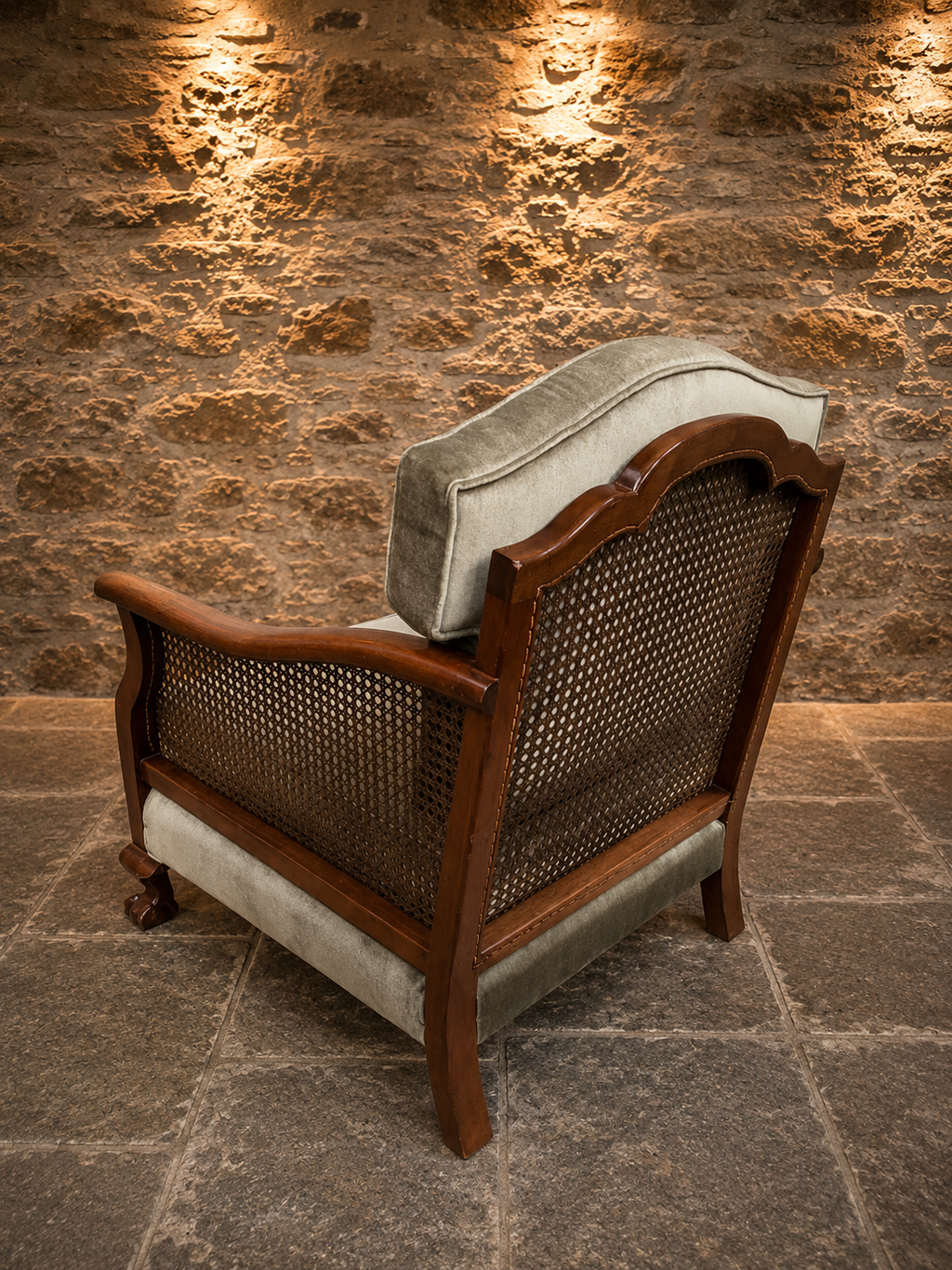 Antique Mahogany Bergère Armchair – Cane Panelled Regency Style Library Chair