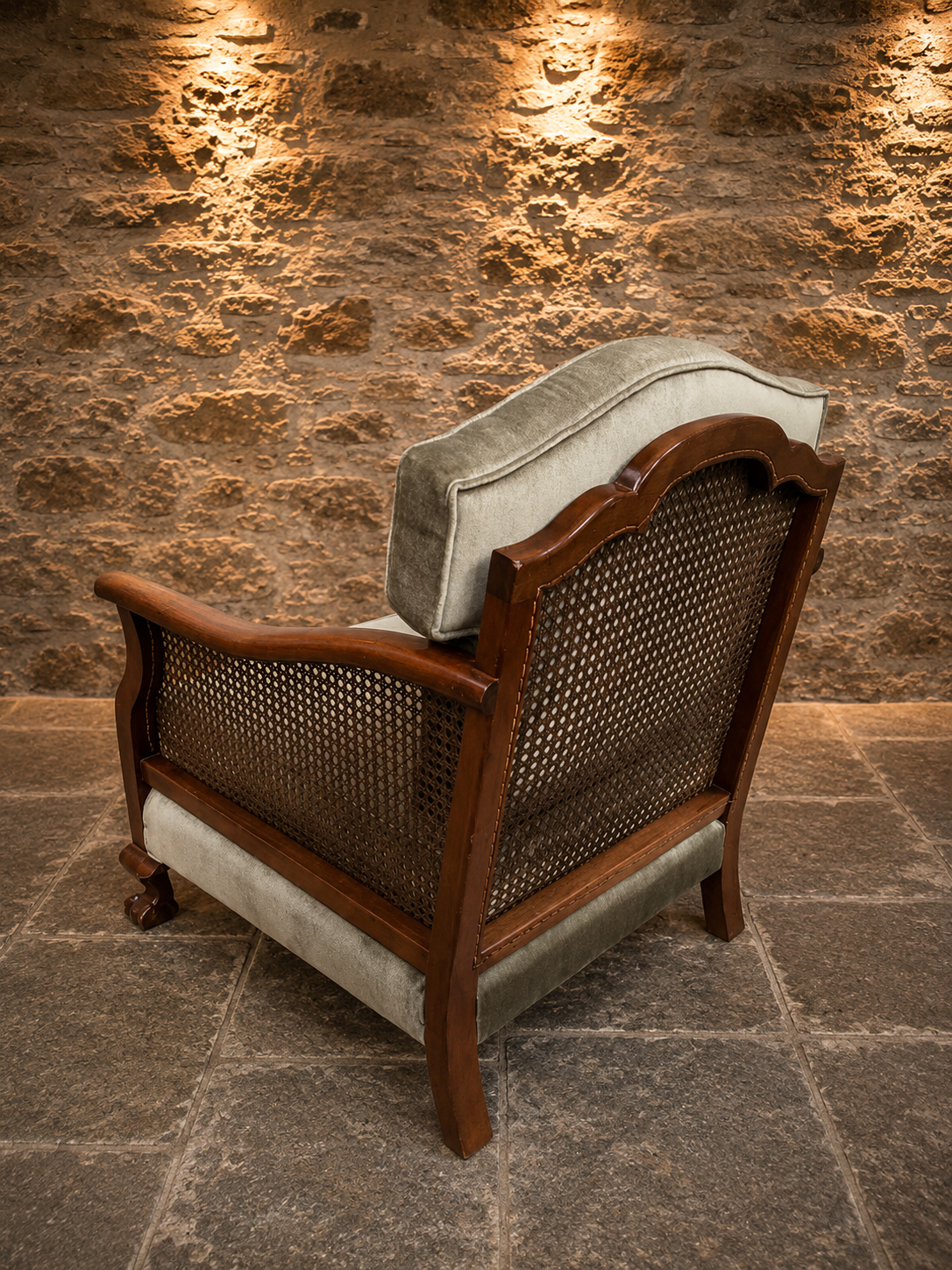 Antique Mahogany Bergère Armchair – Cane Panelled Regency Style Library Chair