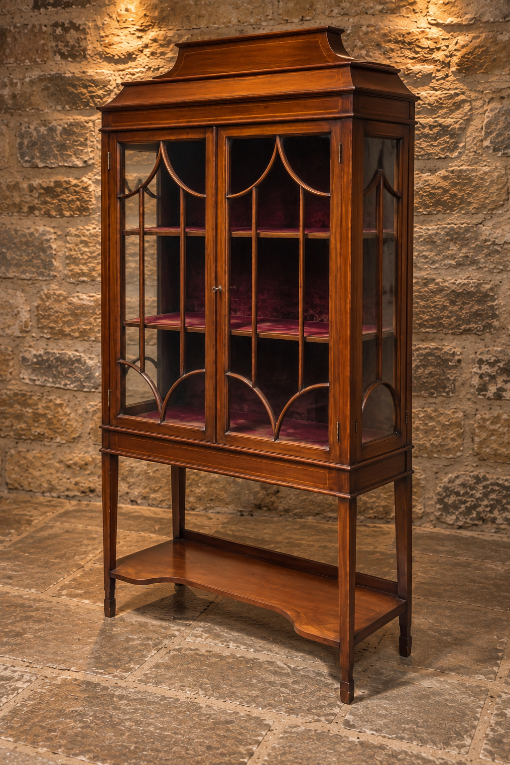 Antique Edwardian Mahogany Inlaid Glazed Display Cabinet