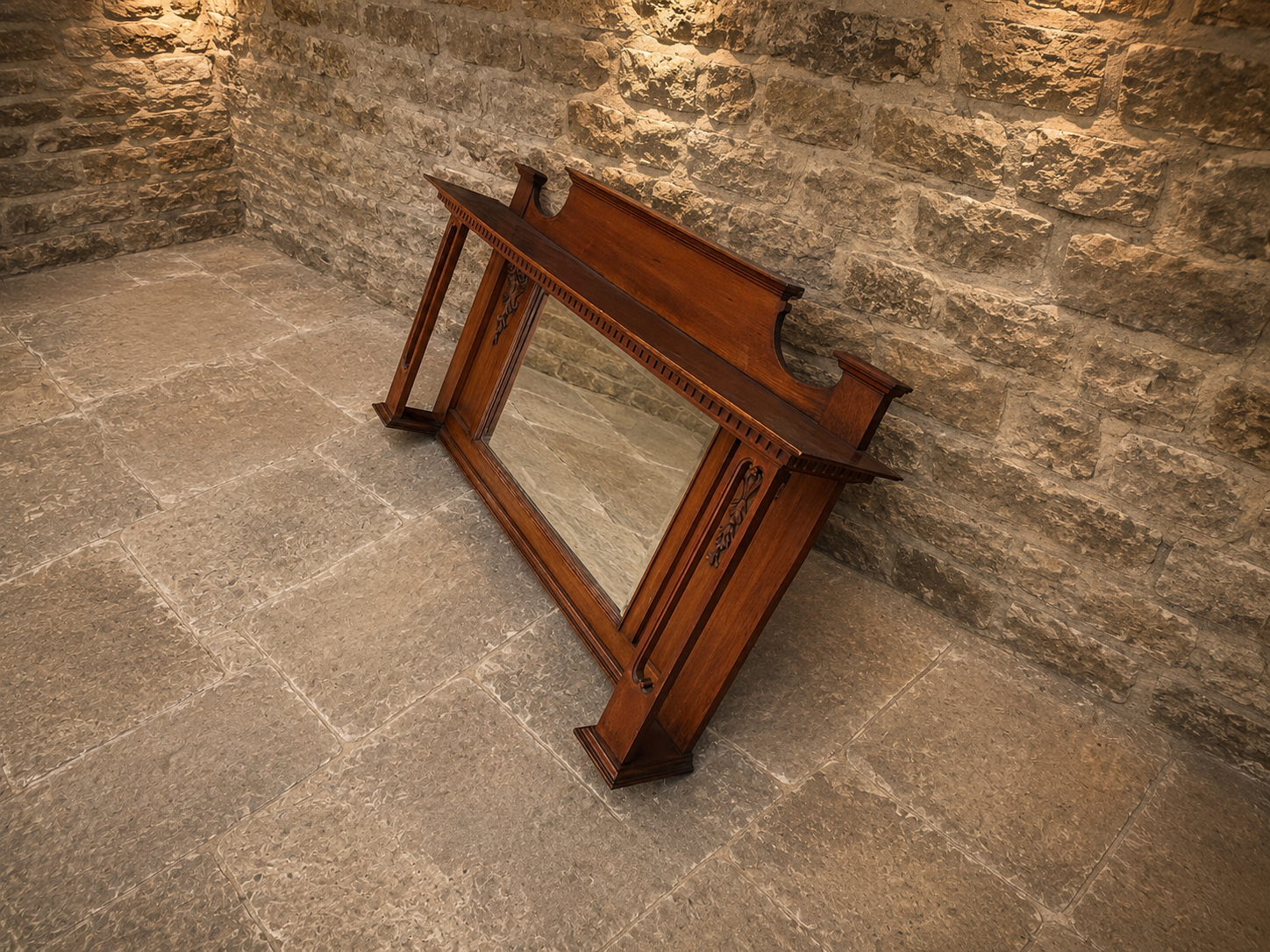 Large Edwardian Oak Overmantel Mirror | Antique English Fireplace Mirror | Arts & Crafts Mantel Mirror | Vintage Hallway Wall Mirror