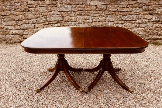 Georgian Style Twin Pedestal Extending Dining Table, Mahogany, Seats 8–12, Regency Revival (1940s–1950s)