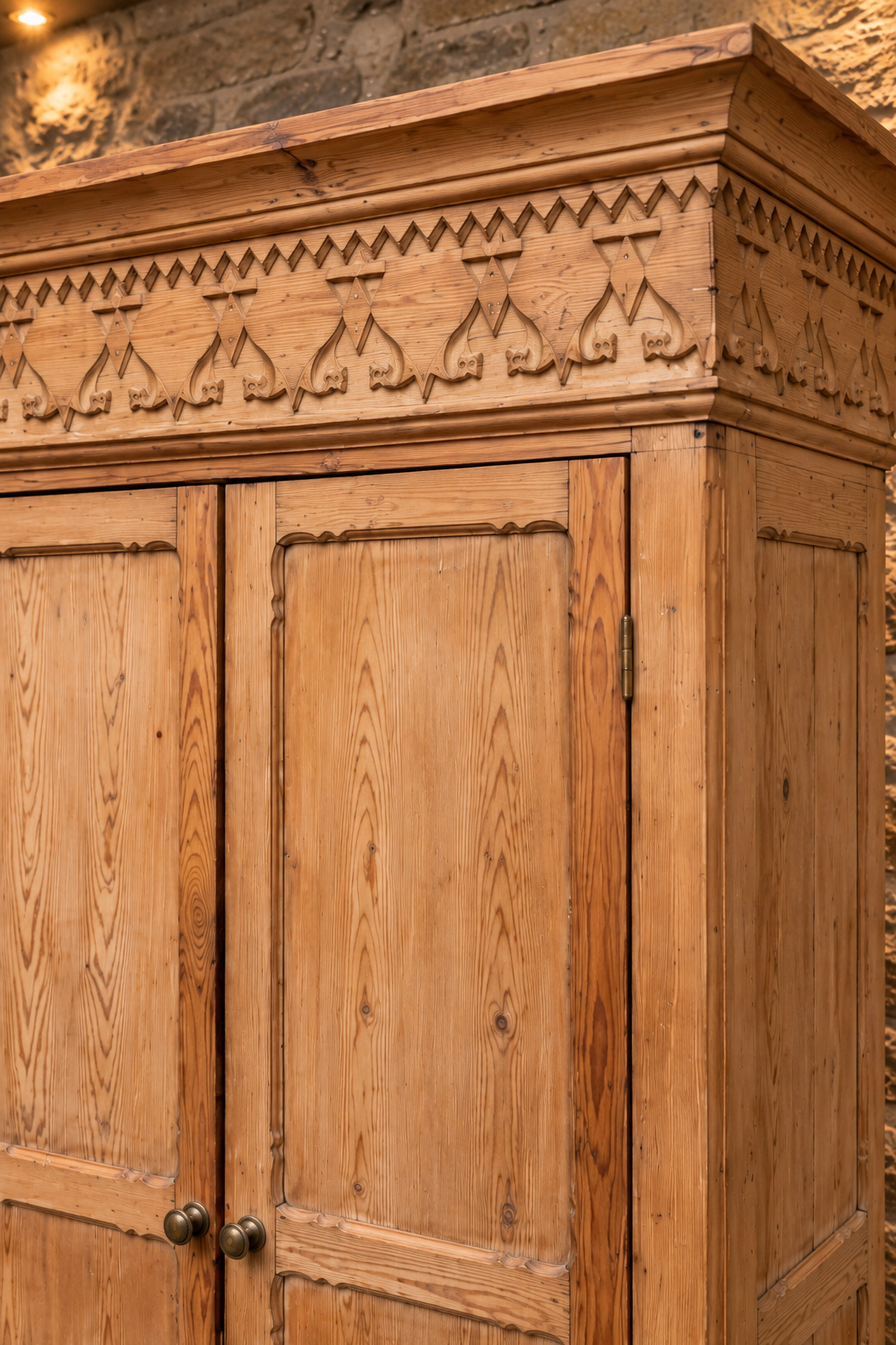 Antique Continental Pine Wardrobe Armoire c.1890 – Decorative Folk Art Double Wardrobe