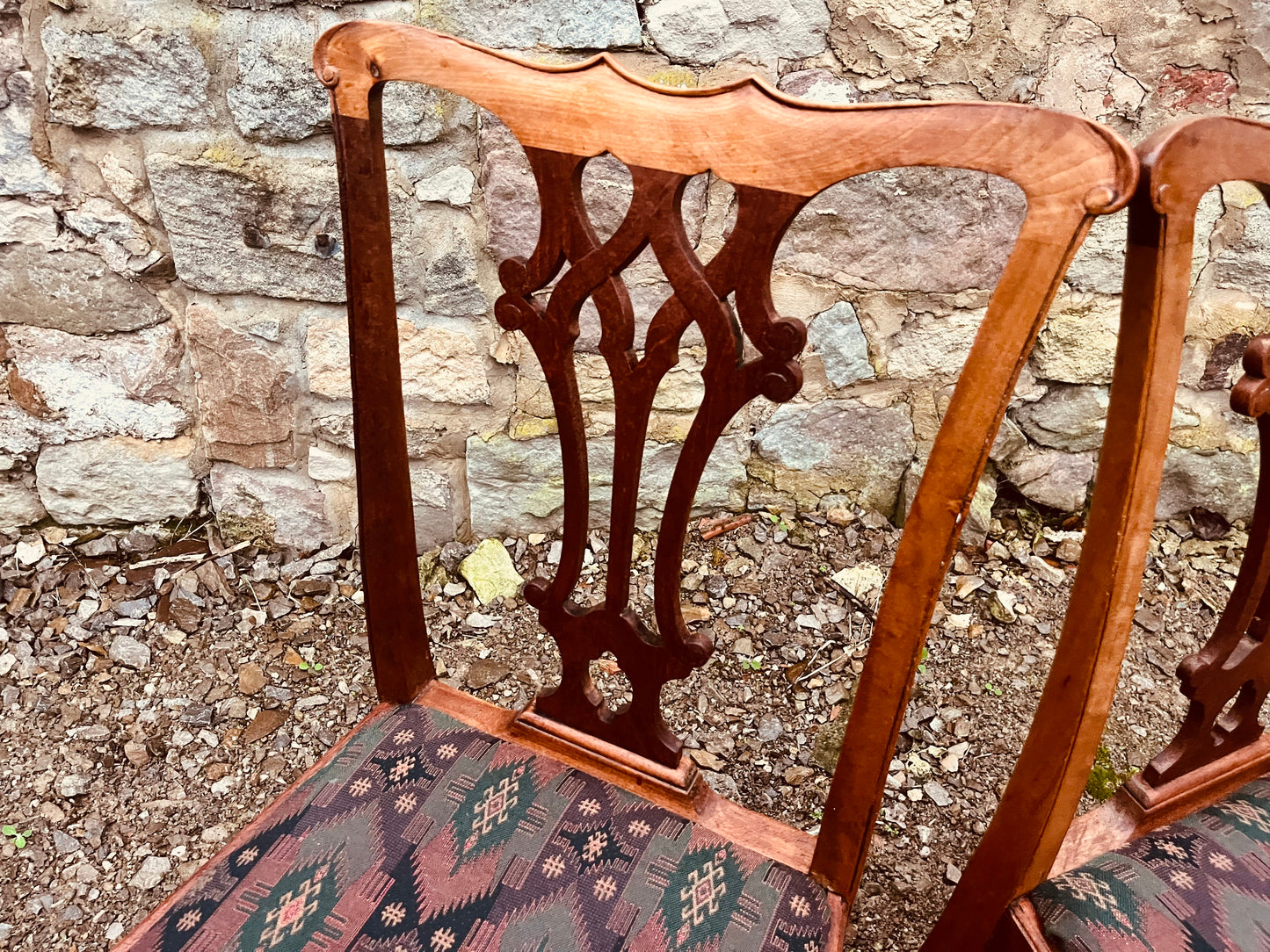 Vintage Dining Chairs – Set of 4 Chippendale Style Wooden Upholstered Chairs