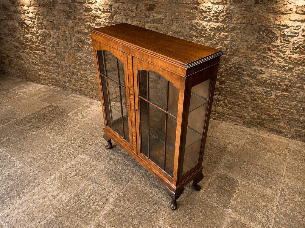Edwardian Flame Mahogany Display Cabinet | Antique Glazed Bookcase | c.1910–1925