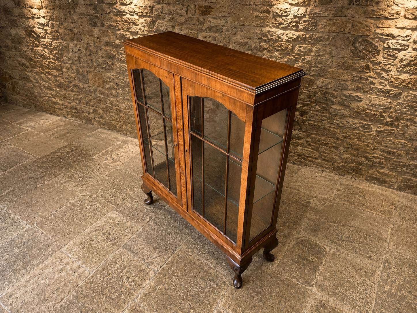 Edwardian Flame Mahogany Display Cabinet | Antique Glazed Bookcase | c.1910–1925