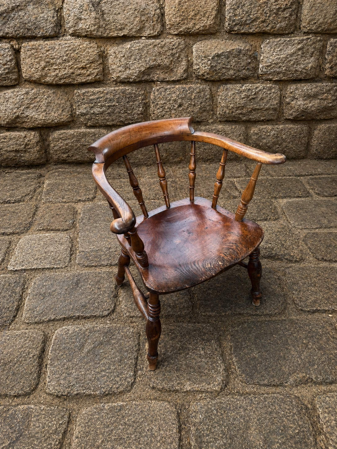 Antique Elm Smokers Bow Windsor Armchair
