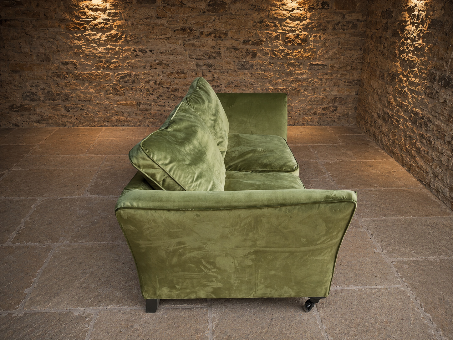 Luxury Olive Green Velvet Two Seater Sofa
