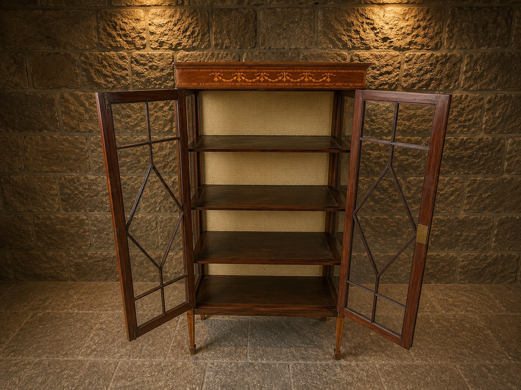 Circa 1905 Edwardian Inlaid Mahogany Glazed Display Cabinet