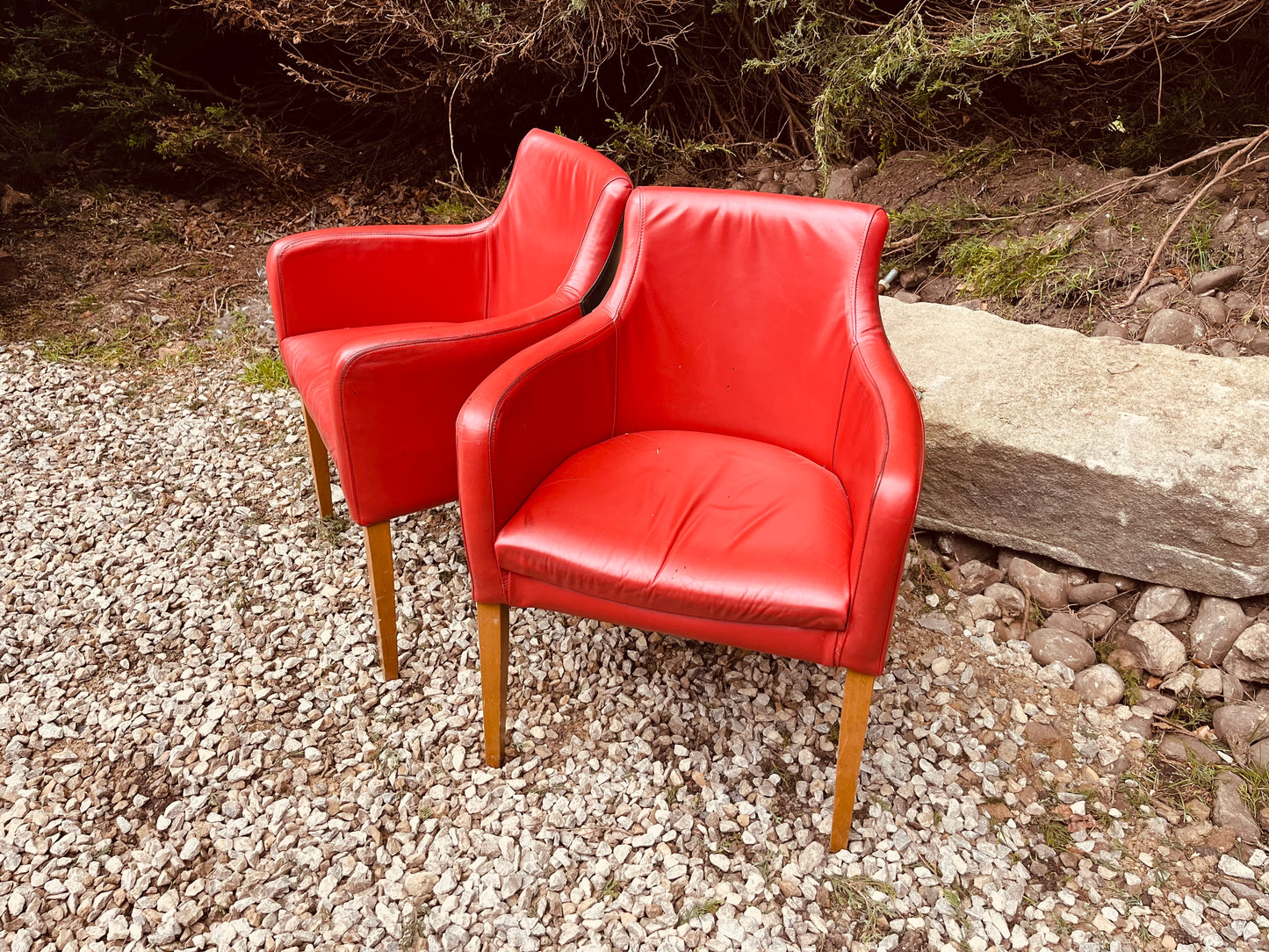 Vintage Red Leather Armchairs – Pair of Leather Tub Dining Chairs
