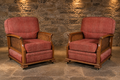Pair of Antique 1930s Bergère Cane Library Armchairs