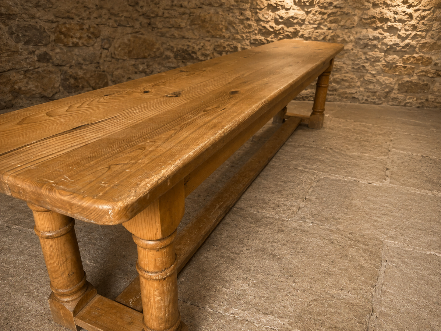 Antique Victorian Farmhouse Pine Bench | English Country Dining & Hall Bench | c.1890–1910