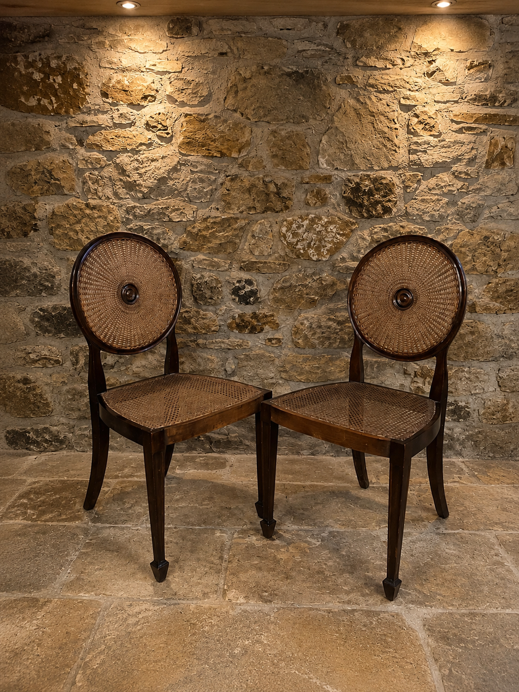 Pair of Antique Mahogany Bergère Cane Chairs – Circa 1900–1920