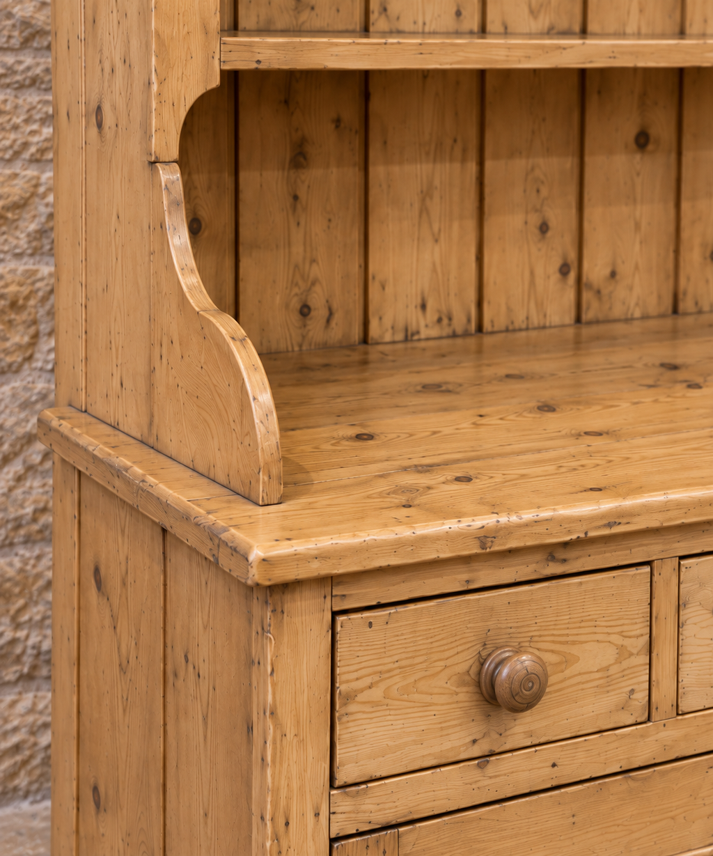 Vintage pine farmhouse dresser with open shelving