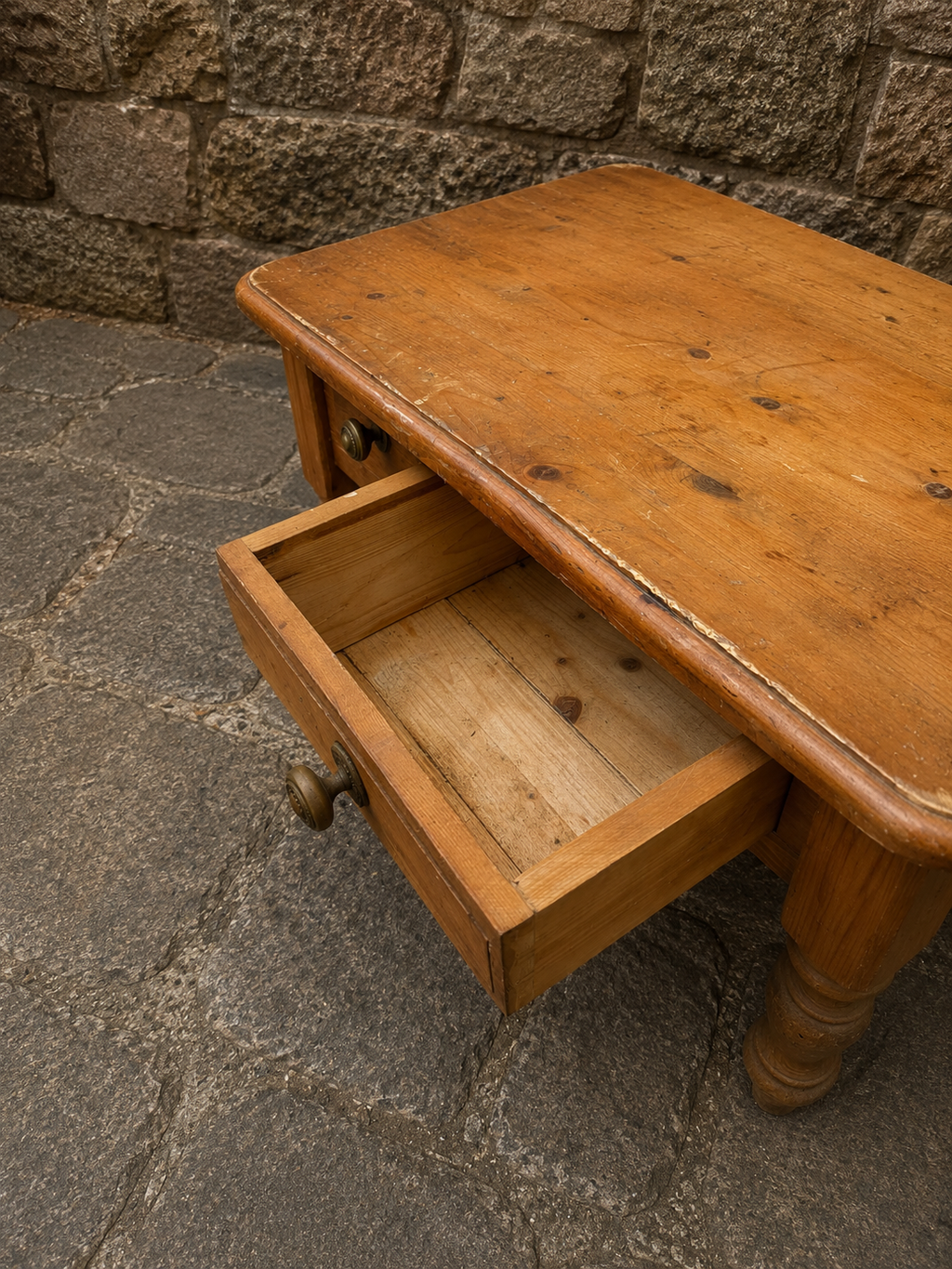 Victorian Pine Coffee Table with Two Drawers
