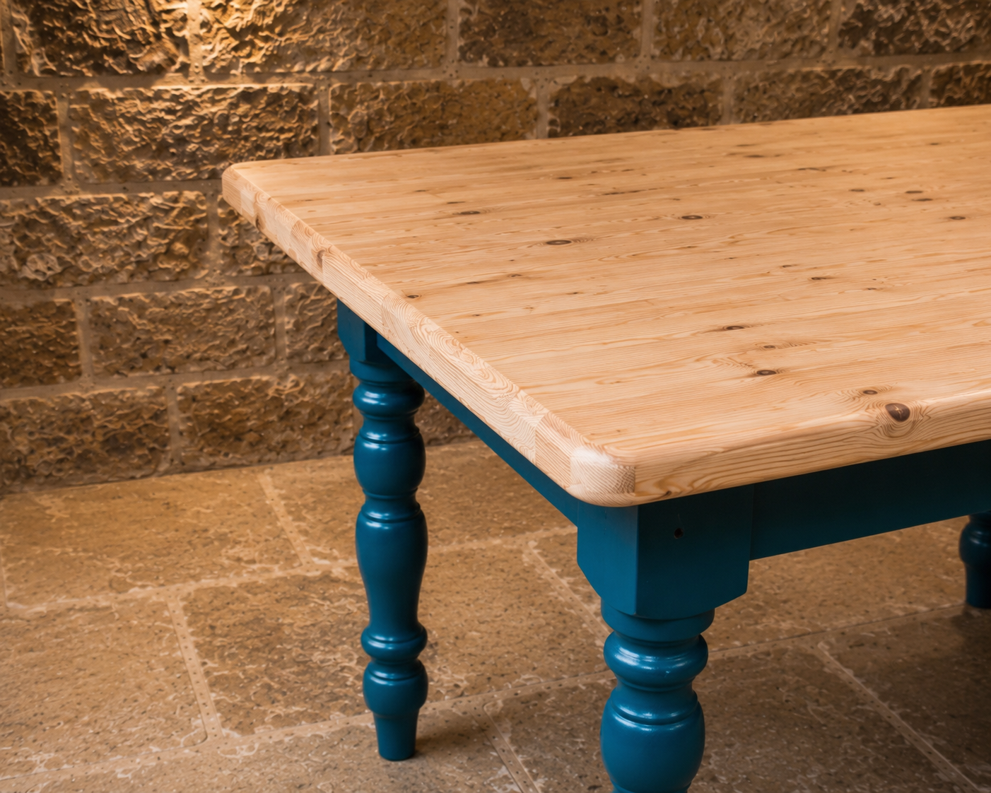Rustic Farmhouse Solid Pine Dining Table | Blue Painted Country Kitchen Table | Handmade Farmhouse Table