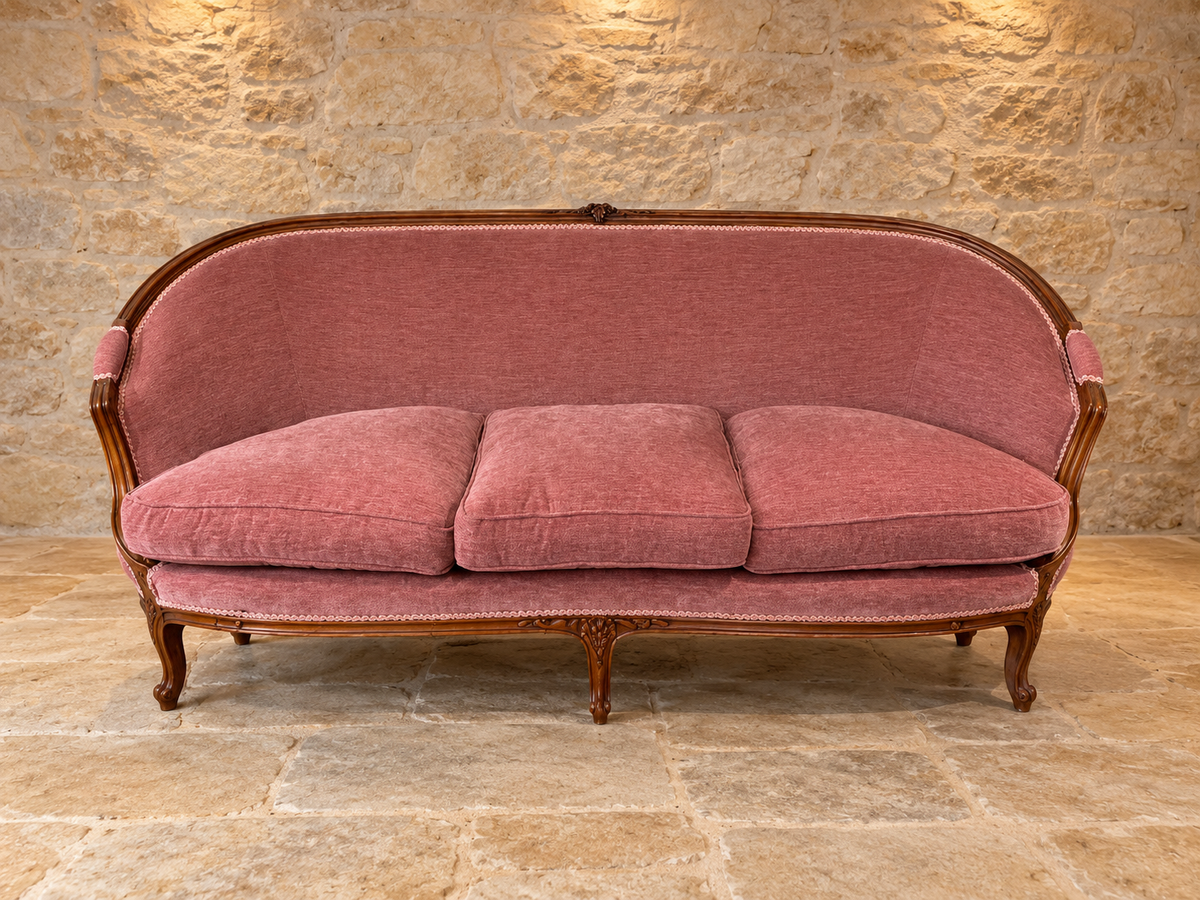 Vintage Louis XV style sofa in dusty rose pink