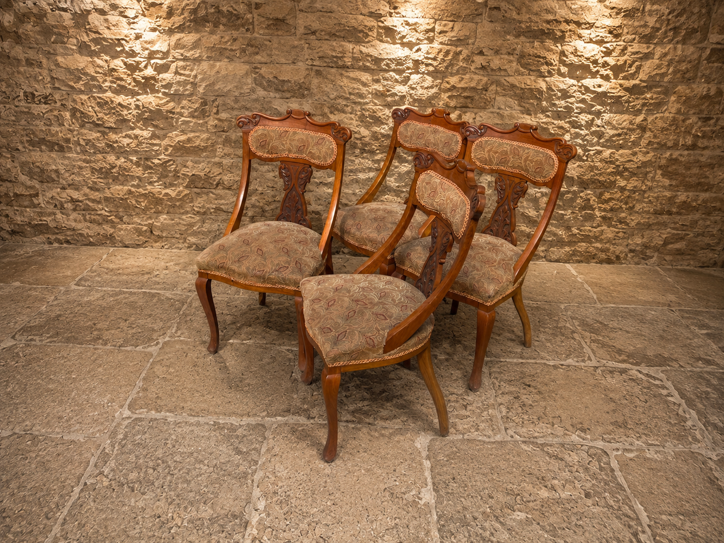 Antique Victorian Carved Walnut Dining Chairs – Set of Four – c.1860–1880