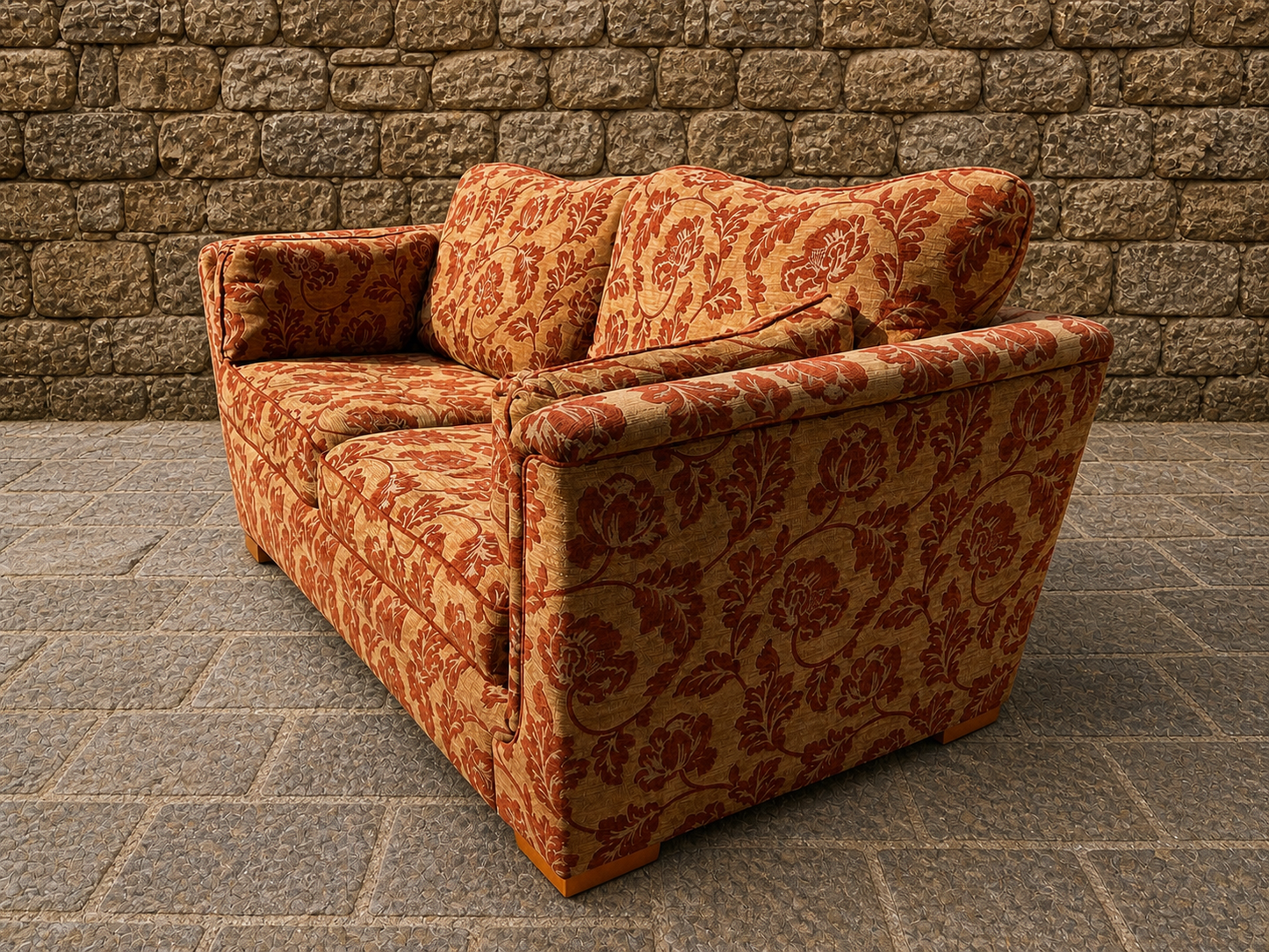 Vintage Patterned Two Seater Sofa – Country House Style Upholstered Couch