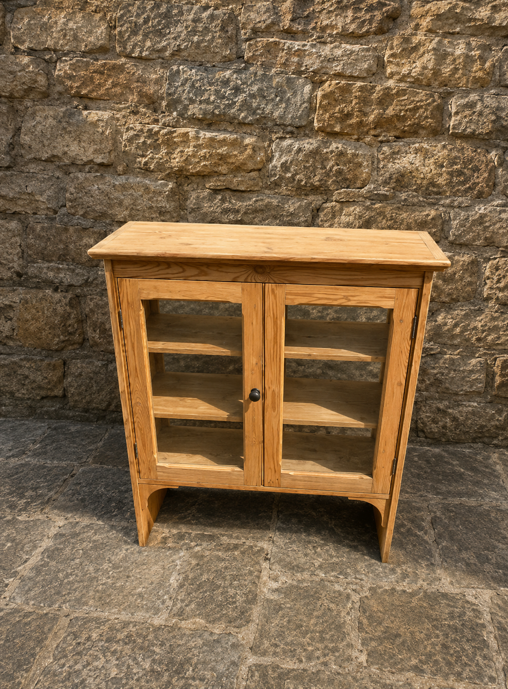 Rustic Pine Glazed Display Cabinet c.1980–2000