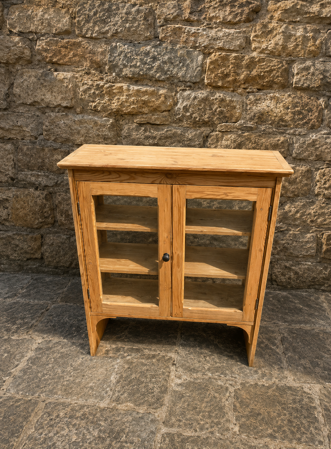Rustic Pine Glazed Display Cabinet c.1980–2000