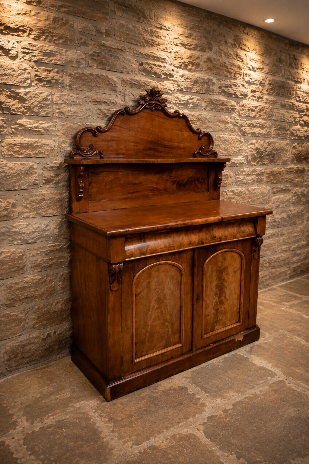 Antique Victorian Walnut Chiffonier c.1850–1870 | Walnut Side Cabinet with Carved Back