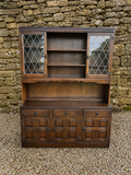 Large Vintage Oak Dresser Cabinet – Jacobean Revival Leaded Glass Display Sideboard (c.1930s–40s)