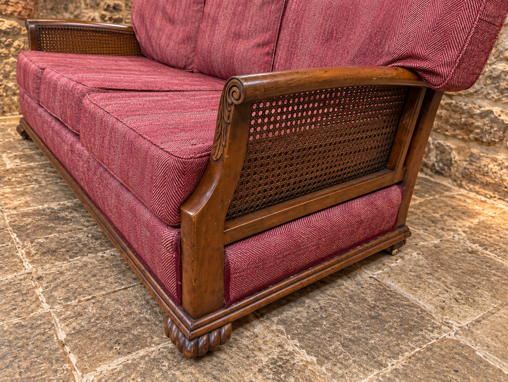 Antique Mahogany Bergère Three Seater Sofa – Cane Panel Country House Sofa, Circa 1920s