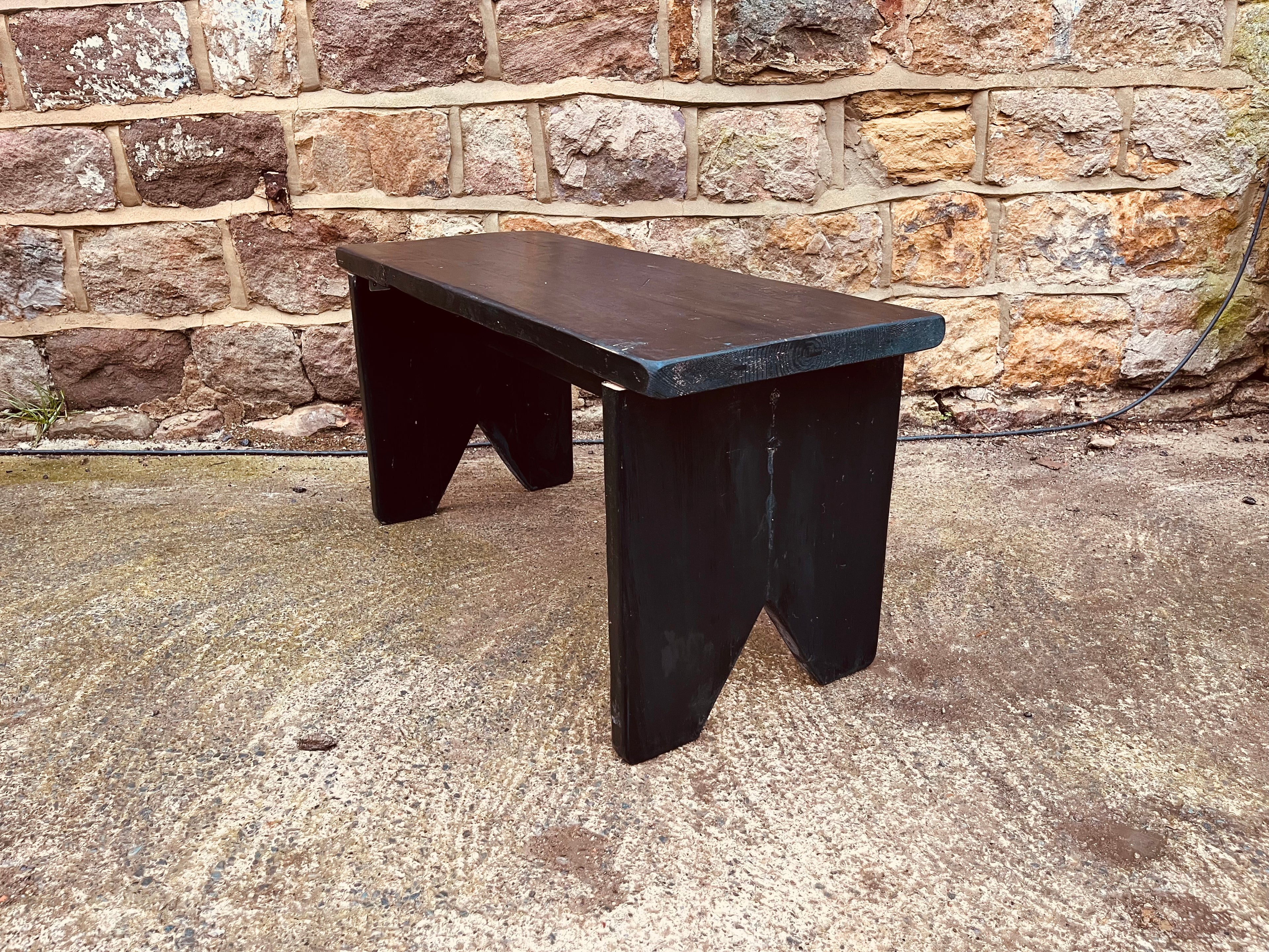 Rustic Black Wooden Bench – Vintage Handcrafted Stool / Hallway, Kitchen or Cottage Decor