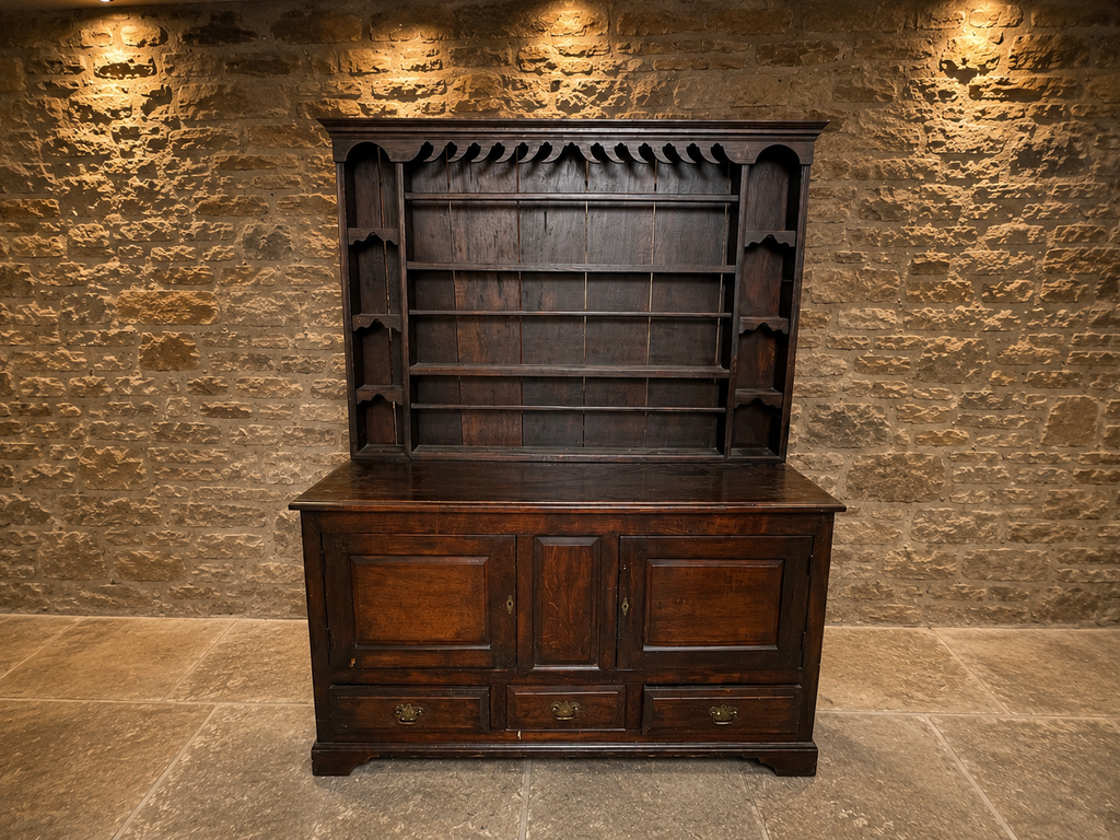 Antique English Oak Farmhouse Dresser | Victorian Country Kitchen Dresser | Edwardian Solid Oak Welsh Dresser | Antique Oak Cabinet | Plate Rack