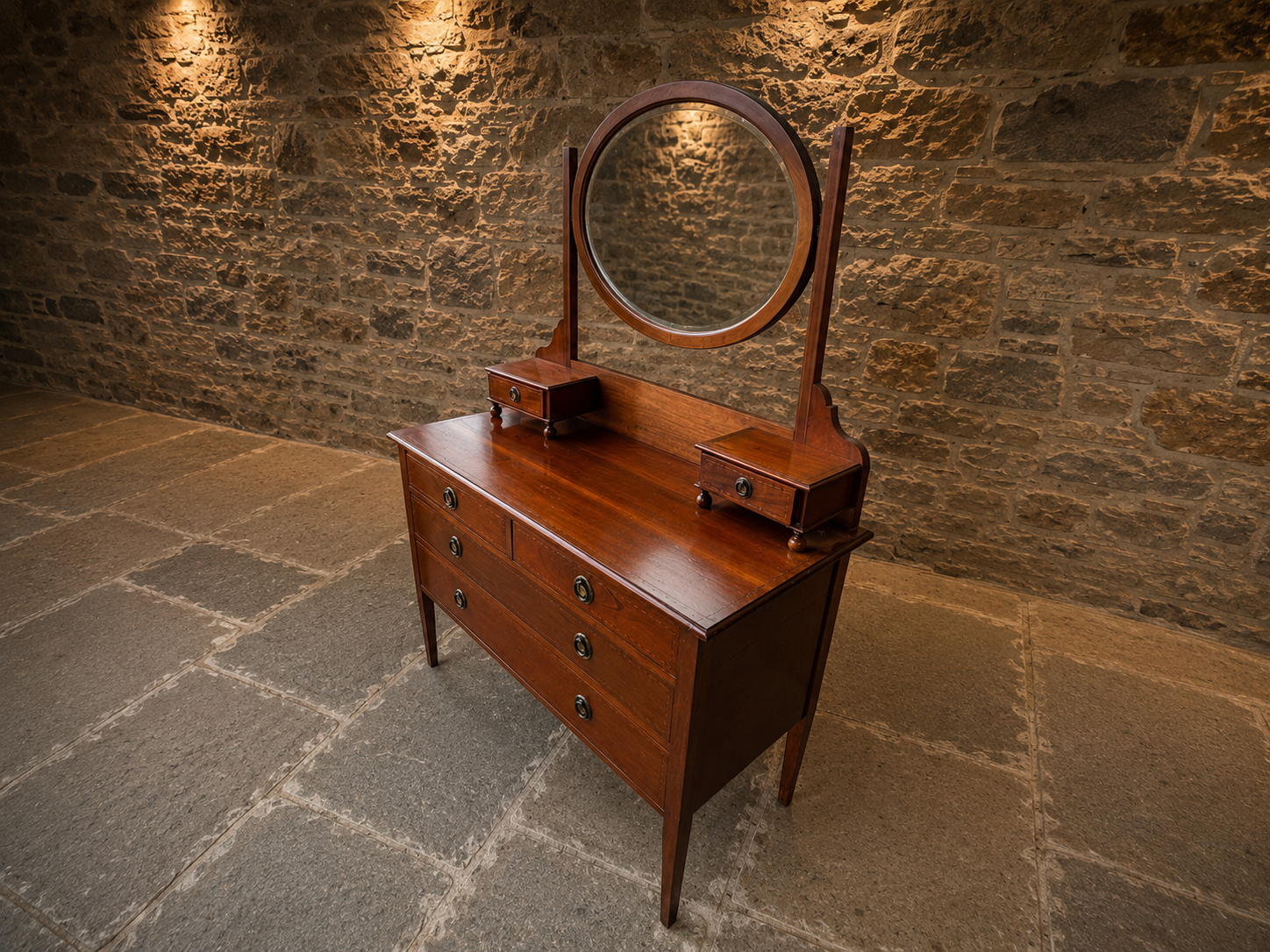 Regency Mahogany Dressing Chest with Oval Swing Mirror | Antique English Vanity Chest | c.1815–1835