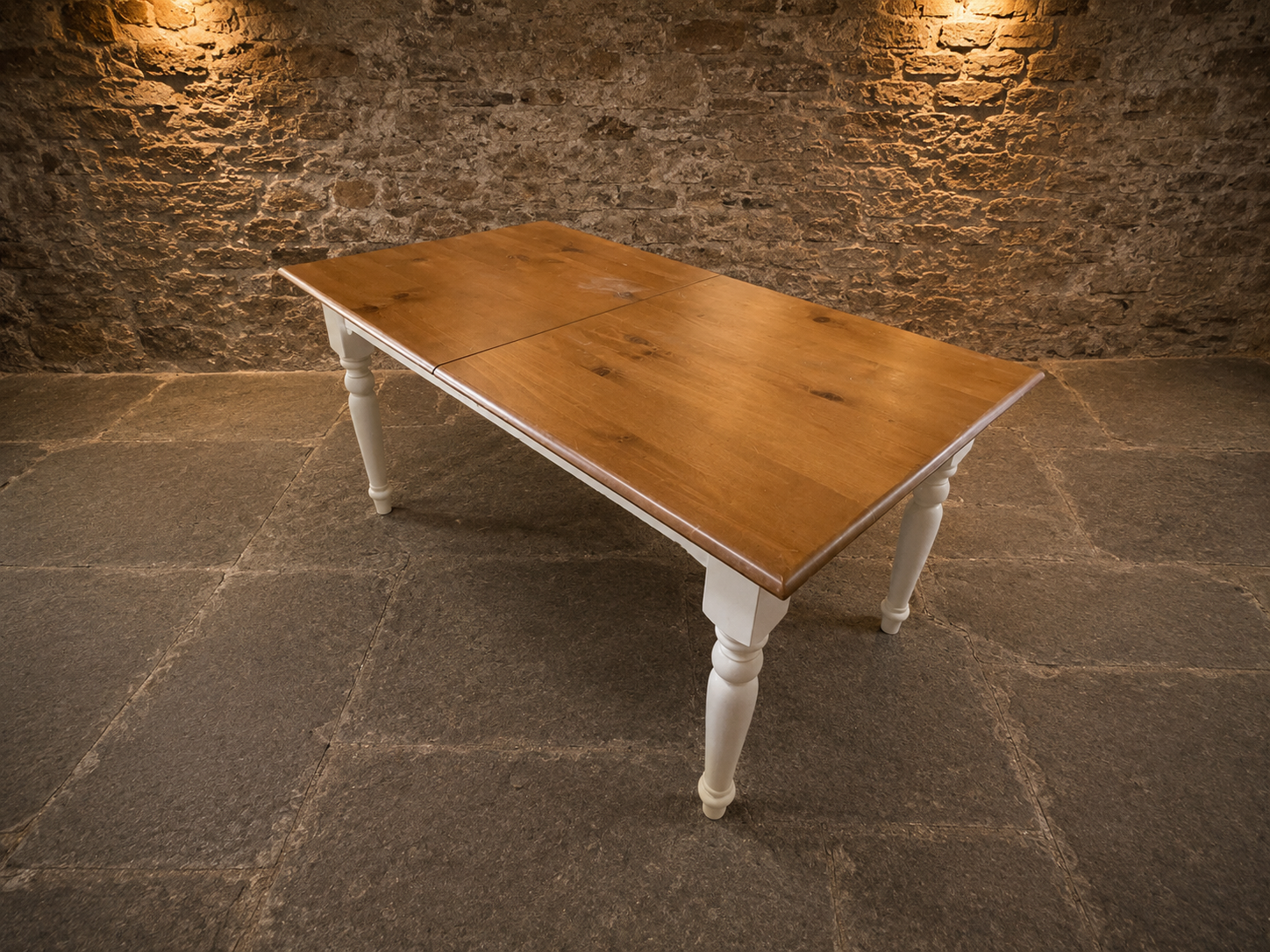 Large Two Tone Extending Farmhouse Dining Table | Solid Pine | Painted Cream Base