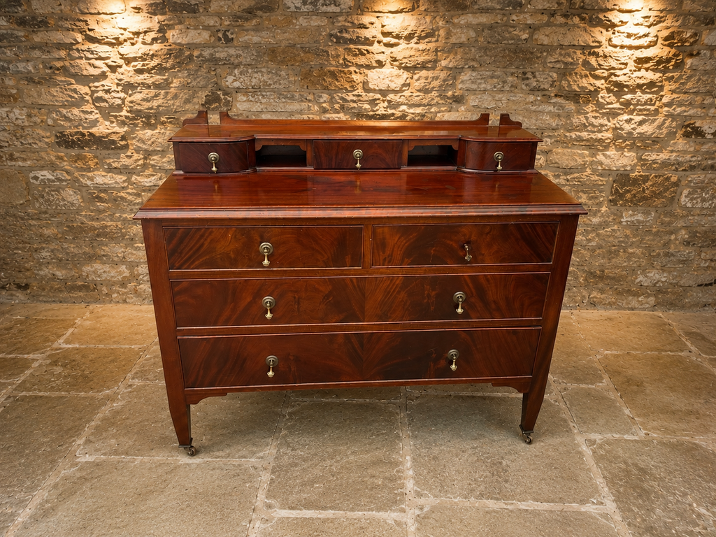 Antique Flame Mahogany Dressing Chest of Drawers with Gallery – Circa 1830–1850