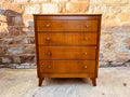 Mid Century Oak Chest of Drawers – Vintage 4 Drawer Dresser – Tiger Oak Veneer Bedroom Storage – 1960s British Furniture