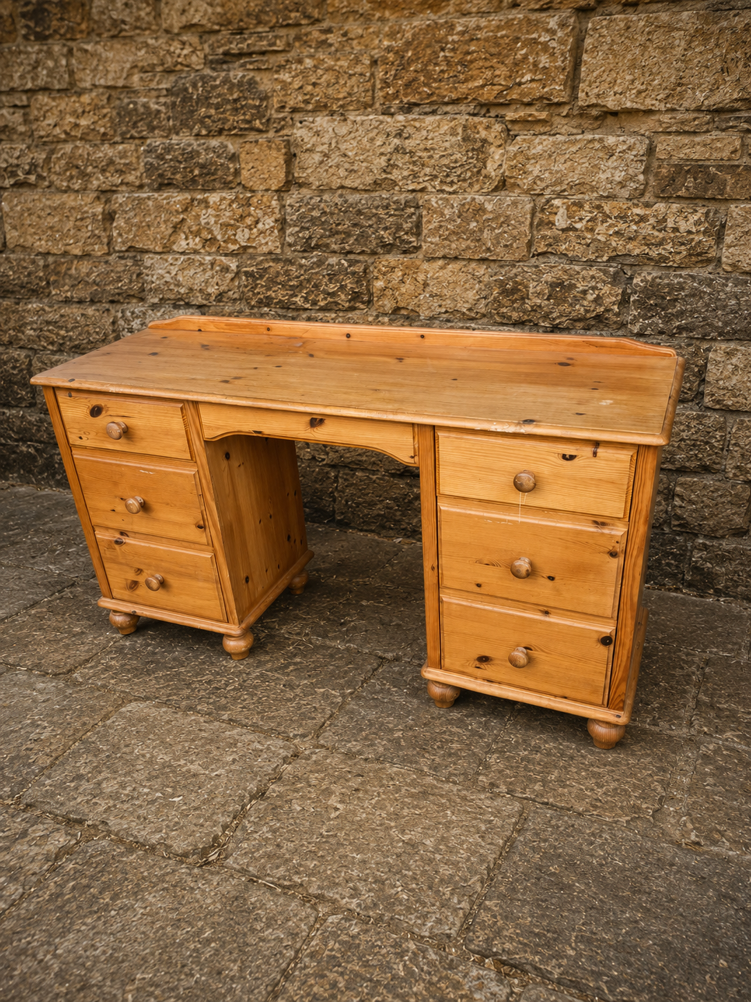 Antique Victorian Pine Pedestal Desk c.1900