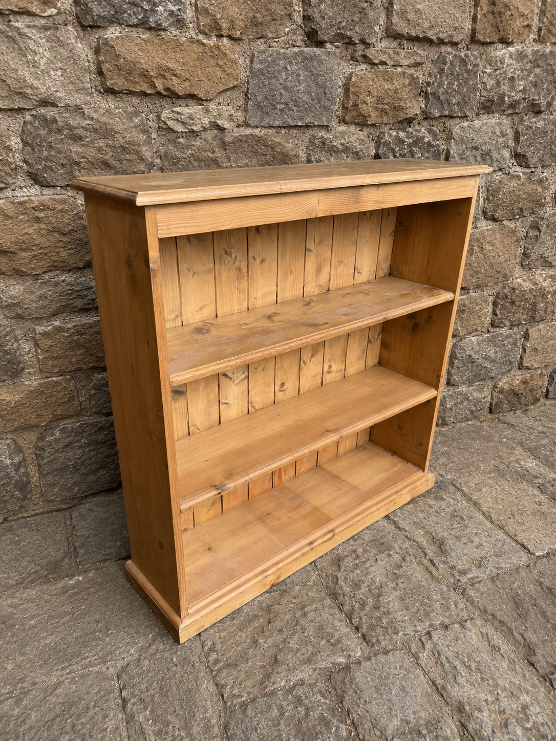 Vintage Rustic Pine Open Bookcase