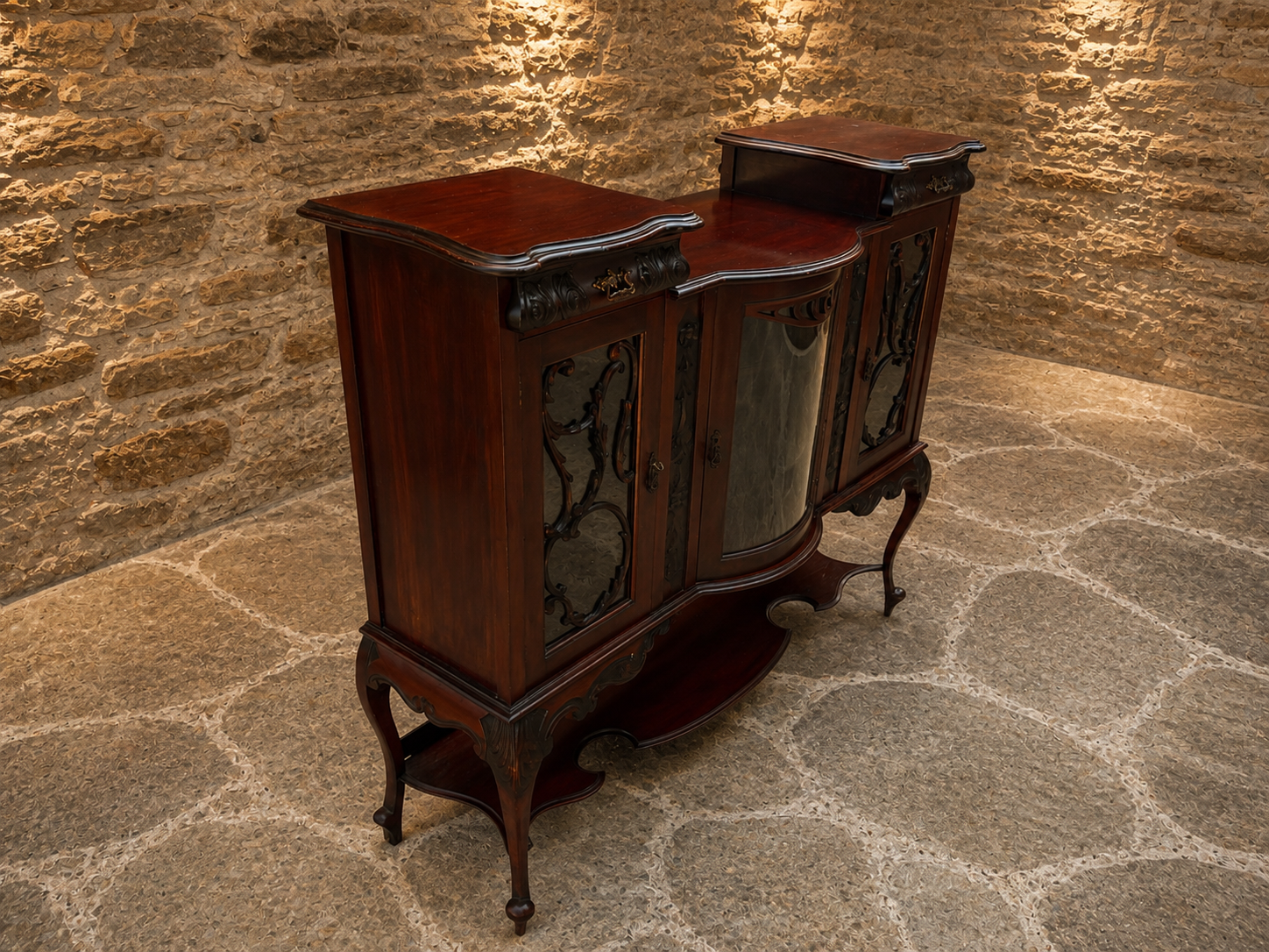 Antique Edwardian Mahogany Glazed Display Cabinet – Art Nouveau Style
