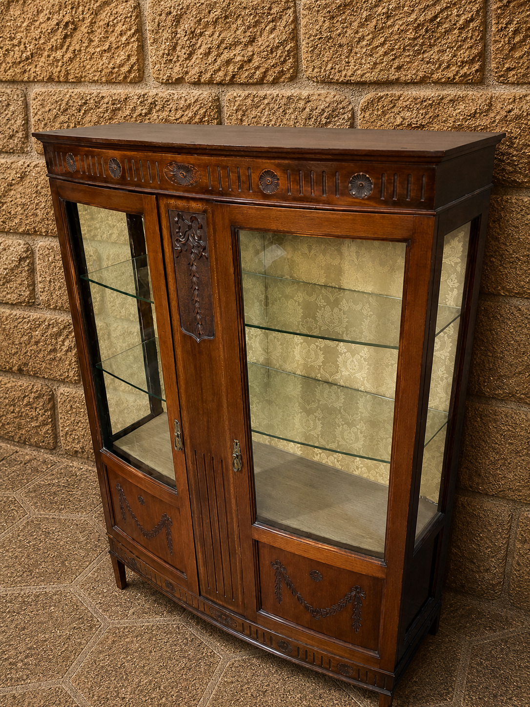 1920s Georgian Revival Mahogany Display Cabinet – Bow Front Glazed China Cabinet