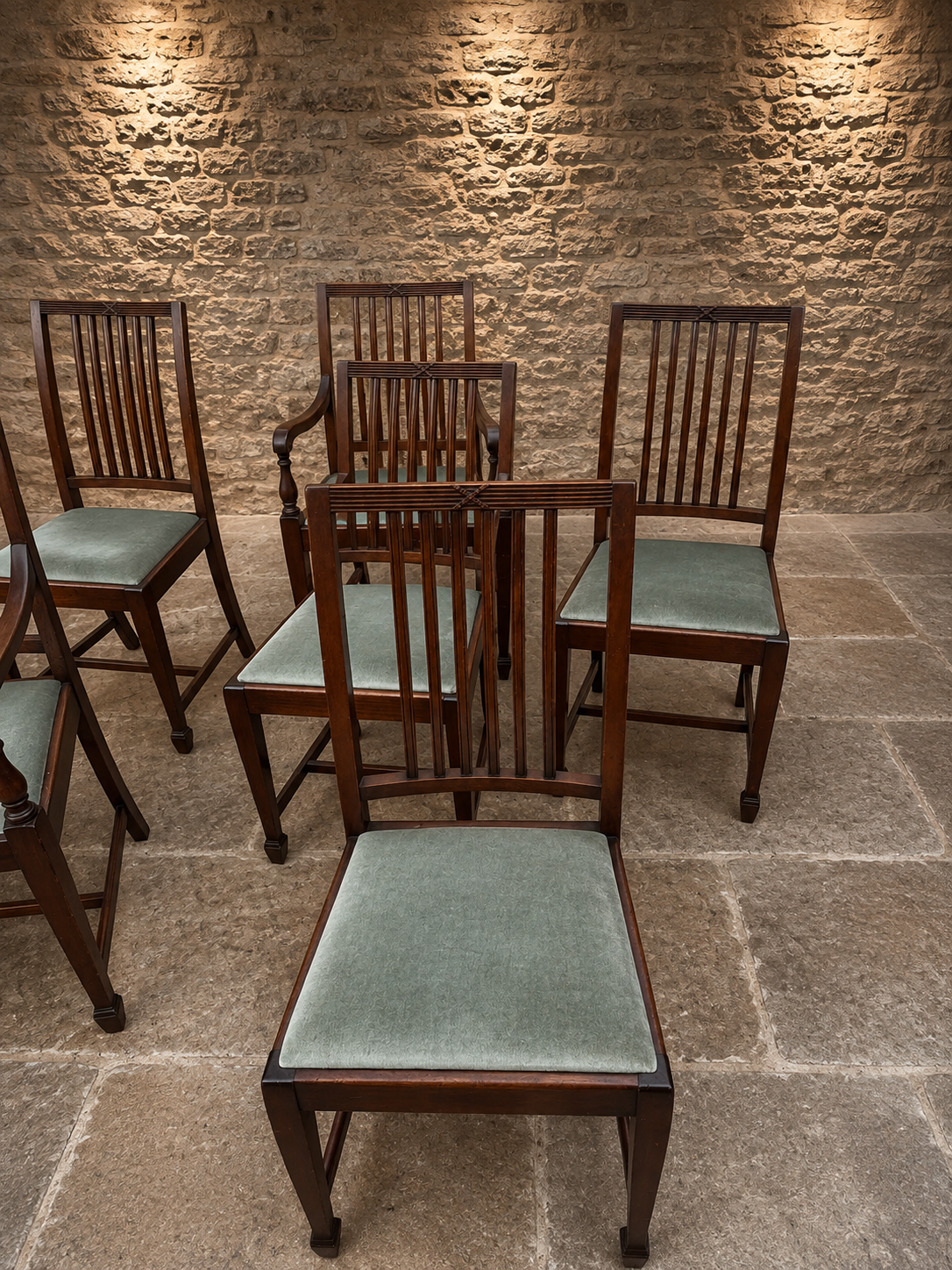 Set of Six Antique Edwardian Mahogany Dining Chairs – Two Carvers – Circa 1910