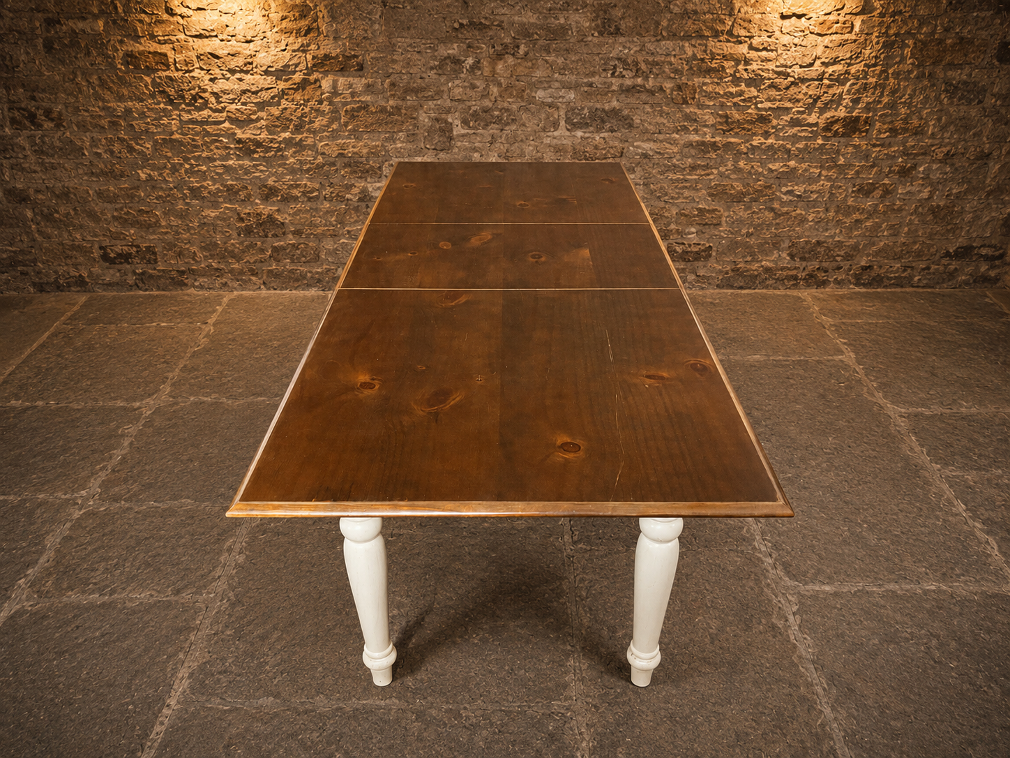 Large Two Tone Extending Farmhouse Dining Table | Solid Pine | Painted Cream Base