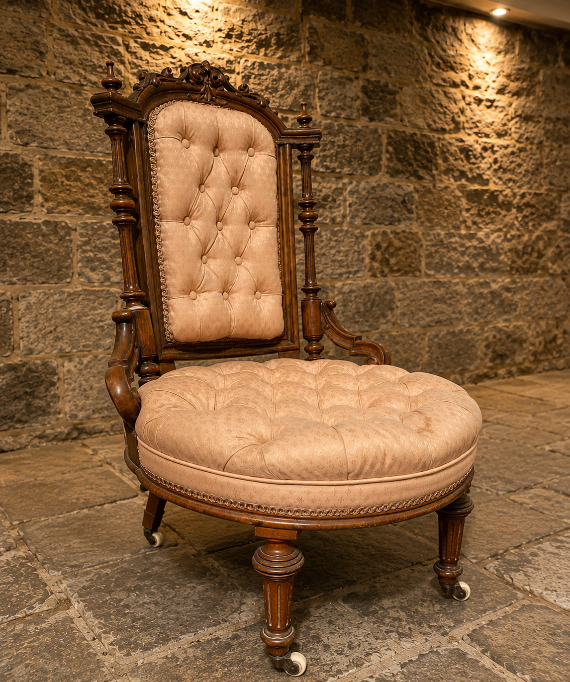 Victorian Walnut Button Back Library Chair | Antique Upholstered Nursing Chair | c.1875–1890